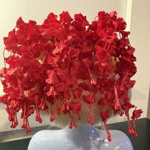 Vintage Red Flower Cascade Barrette — Dramatic Retro Statement Hair Clip